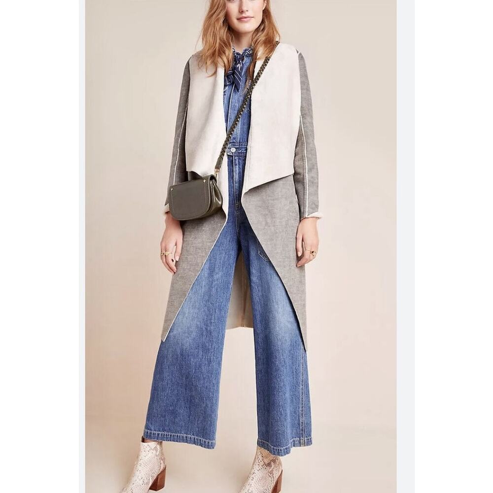 Anthropologie Amadi Camilia Gray Sueded Sherpa Duster Coat Jacket Size XS